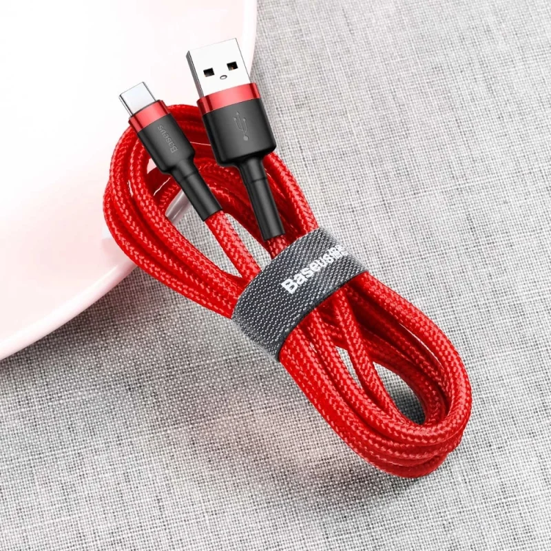 Baseus Cafule Cable wytrzymały nylonowy kabel przewód USB / USB-C QC3.0 2A 2M czerwony (CATKLF-C09) - obrazek 4