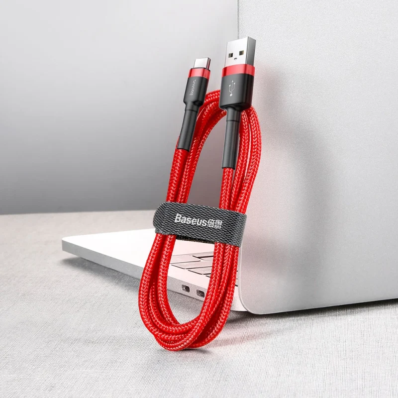 Baseus Cafule Cable wytrzymały nylonowy kabel przewód USB / USB-C QC3.0 2A 2M czerwony (CATKLF-C09) - obrazek 5