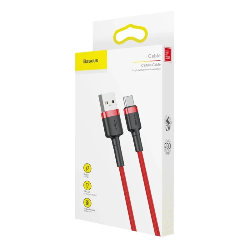 Baseus Cafule Cable wytrzymały nylonowy kabel przewód USB / USB-C QC3.0 2A 2M czerwony (CATKLF-C09) - obrazek 9