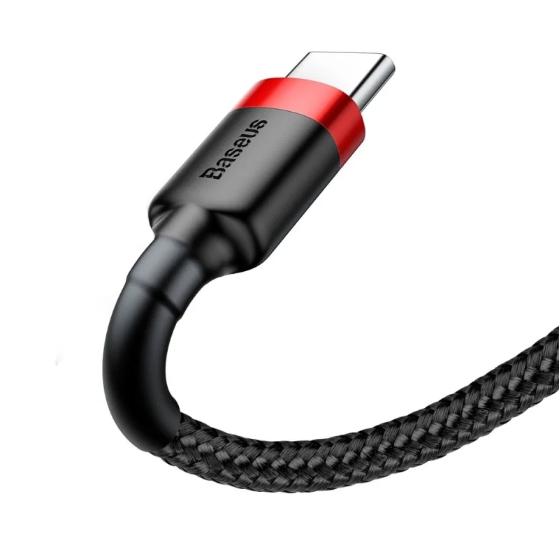 Baseus Cafule Cable wytrzymały nylonowy kabel przewód USB / USB-C QC3.0 2A 2M czarno-czerwony (CATKLF-C91) - obrazek 2