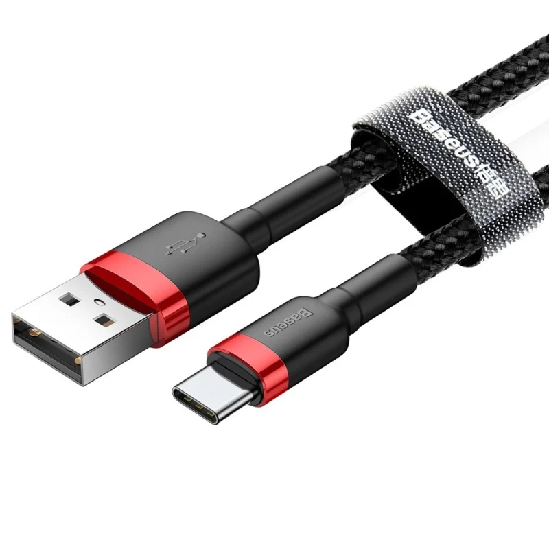 Baseus Cafule Cable wytrzymały nylonowy kabel przewód USB / USB-C QC3.0 2A 2M czarno-czerwony (CATKLF-C91) - obrazek 3