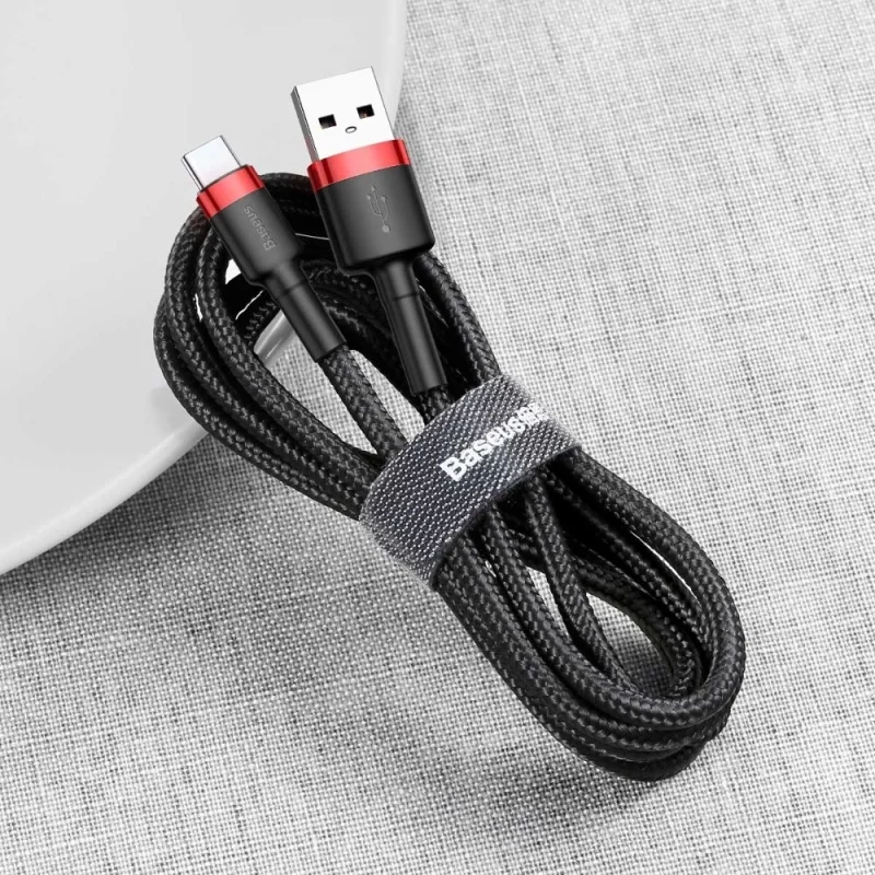 Baseus Cafule Cable wytrzymały nylonowy kabel przewód USB / USB-C QC3.0 2A 2M czarno-czerwony (CATKLF-C91) - obrazek 4