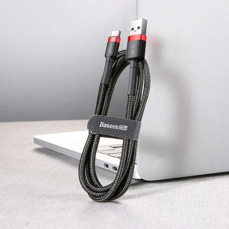 Baseus Cafule Cable wytrzymały nylonowy kabel przewód USB / USB-C QC3.0 2A 2M czarno-czerwony (CATKLF-C91) - obrazek 5