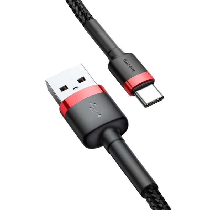 Baseus Cafule Cable wytrzymały nylonowy kabel przewód USB / USB-C QC3.0 2A 2M czarno-czerwony (CATKLF-C91) - obrazek 7