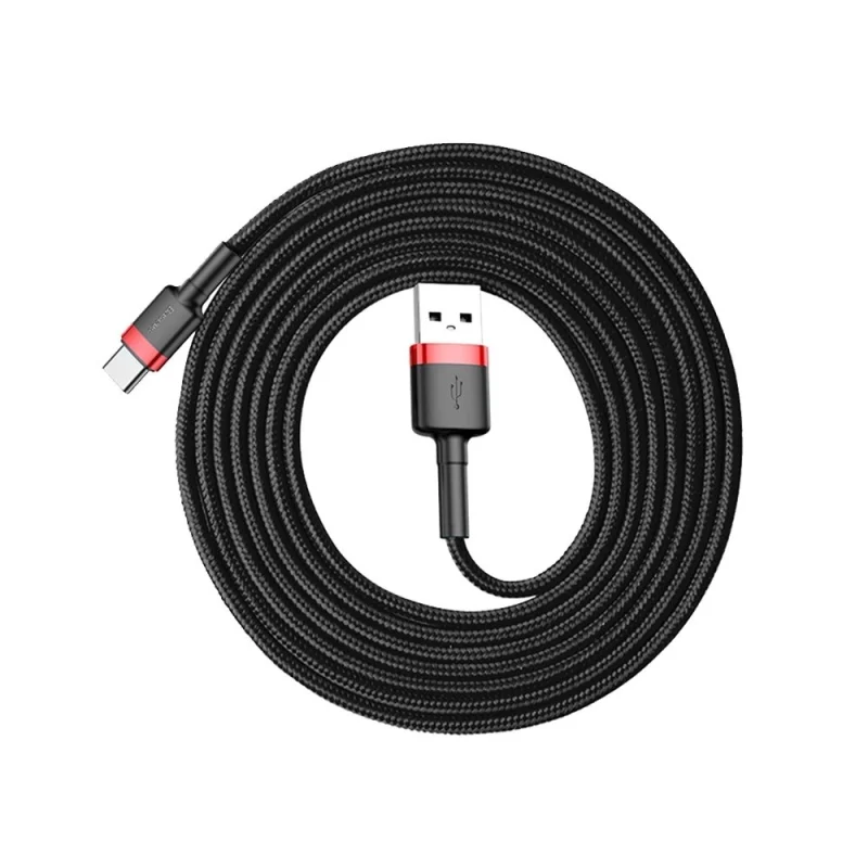 Baseus Cafule Cable wytrzymały nylonowy kabel przewód USB / USB-C QC3.0 2A 2M czarno-czerwony (CATKLF-C91) - obrazek 8