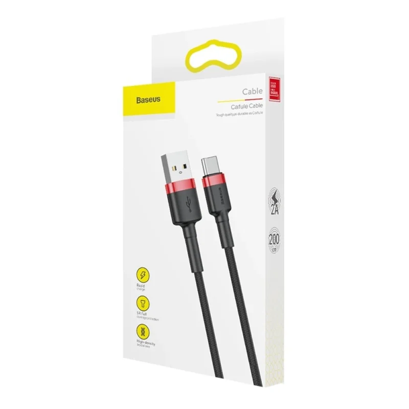 Baseus Cafule Cable wytrzymały nylonowy kabel przewód USB / USB-C QC3.0 2A 2M czarno-czerwony (CATKLF-C91) - obrazek 9