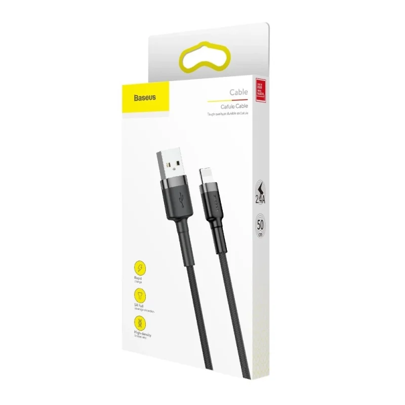 Kabel Baseus Cafule USB-A / Lightning 2.4A QC 3.0 0.5 m - czarno-szary - obrazek 9