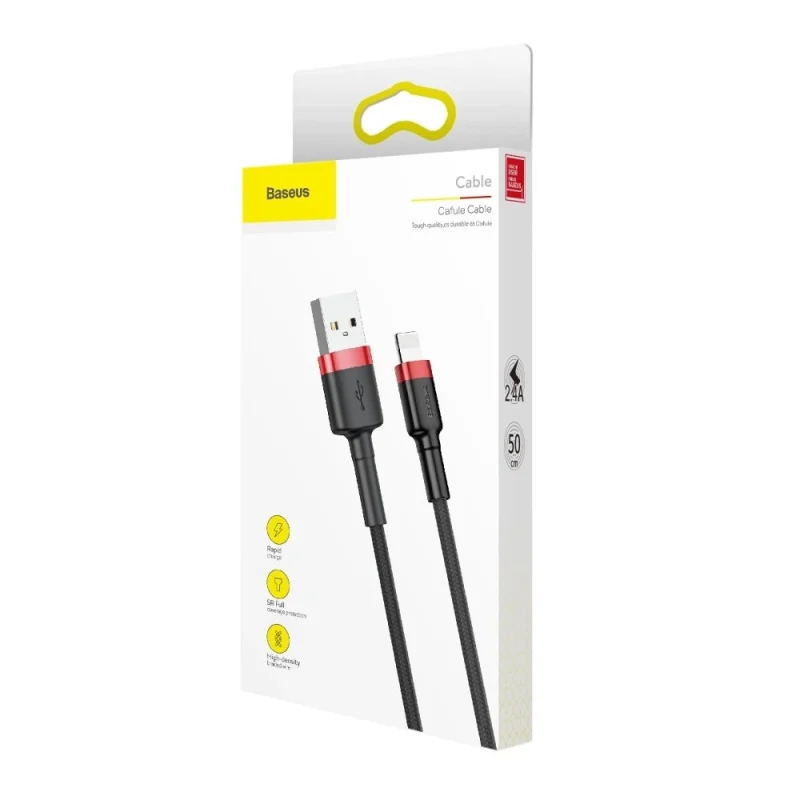 Kabel Baseus Cafule USB-A / Lightning 2.4A QC 3.0 0.5 m - czarno-czerwony - obrazek 9