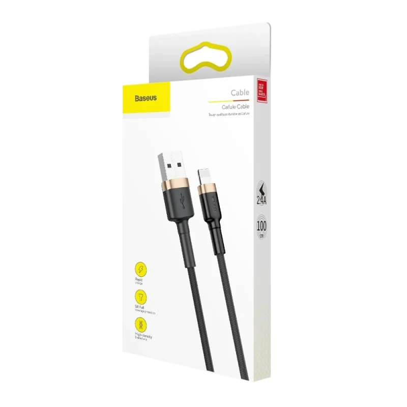 Kabel Baseus Cafule USB-A / Lightning 2.4A QC 3.0 1 m - czarno-złoty - obrazek 9