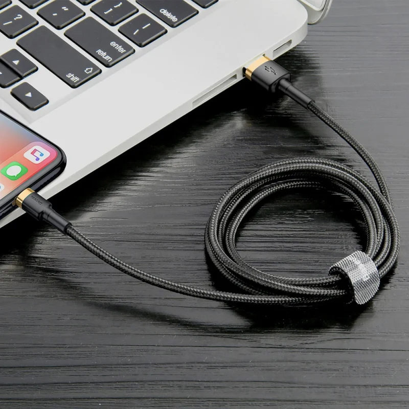 Kabel Baseus Cafule USB-A / Lightning 2.4A QC 3.0 1 m - czarno-złoty - obrazek 6