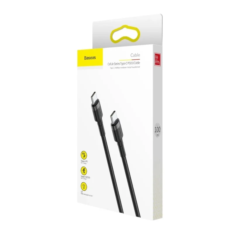 Kabel Baseus CATKLF-GG1 USB-C - USB-C PD QC 60W 3A 480Mb/s 1m - czarno-szary - obrazek 13