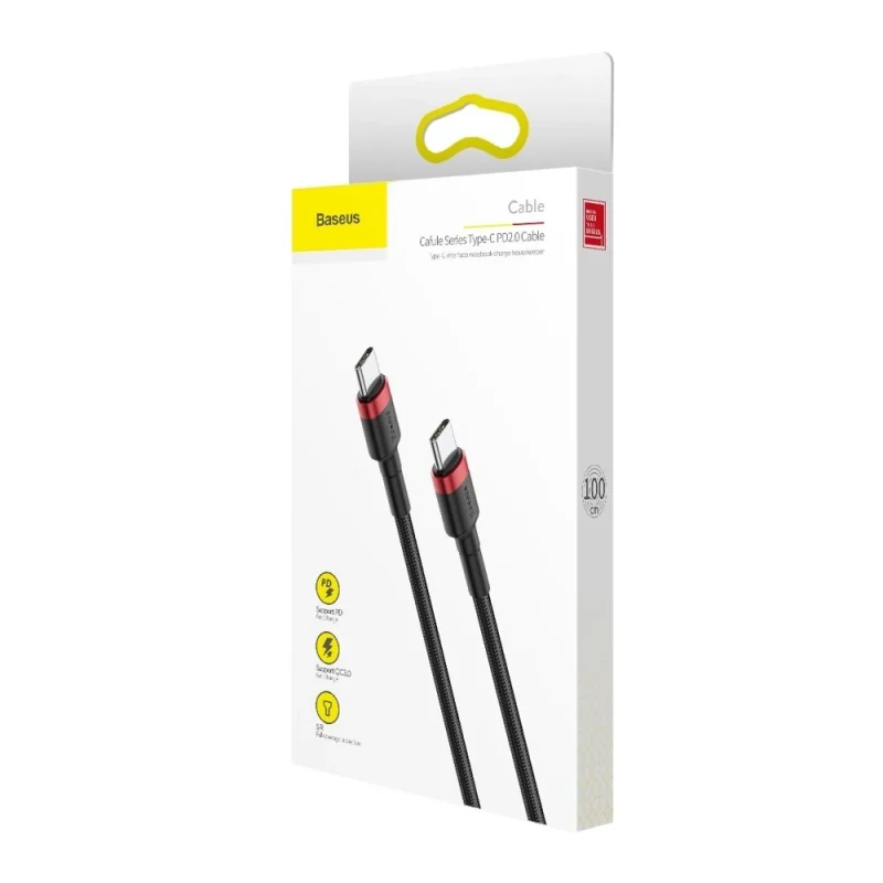 Kabel Baseus CATKLF-G91 USB-C - USB-C PD QC 60W 3A 480Mb/s 1m - czarno-czerwony - obrazek 13