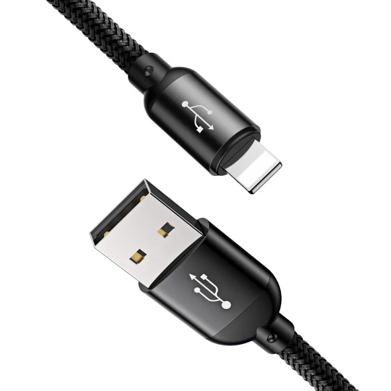 Kabel Baseus Three Primary Colors 3w1 USB-A - micro USB / Lightning / USB-C 3.5A 1,2 m - czarny - obrazek 4