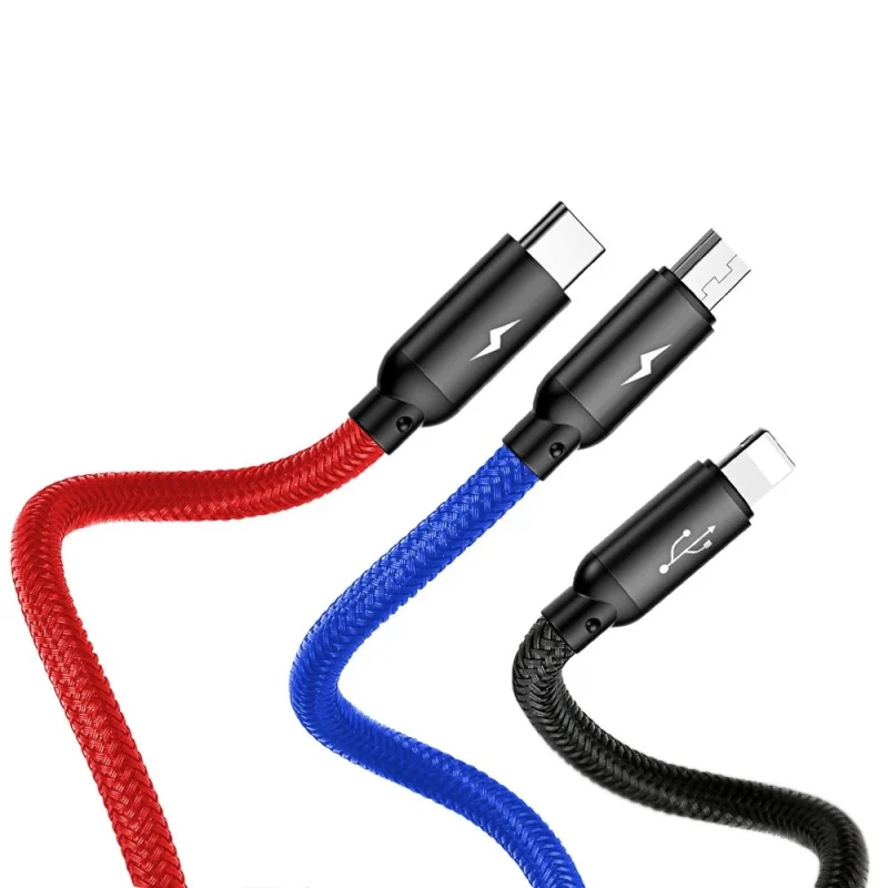 Kabel Baseus Three Primary Colors 3w1 USB-A - micro USB / Lightning / USB-C 3.5A 1,2 m - czarny - obrazek 12