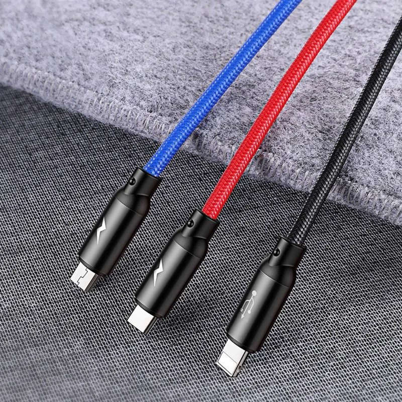 Kabel Baseus Three Primary Colors 3w1 USB-A - micro USB / Lightning / USB-C 3.5A 1,2 m - czarny - obrazek 16