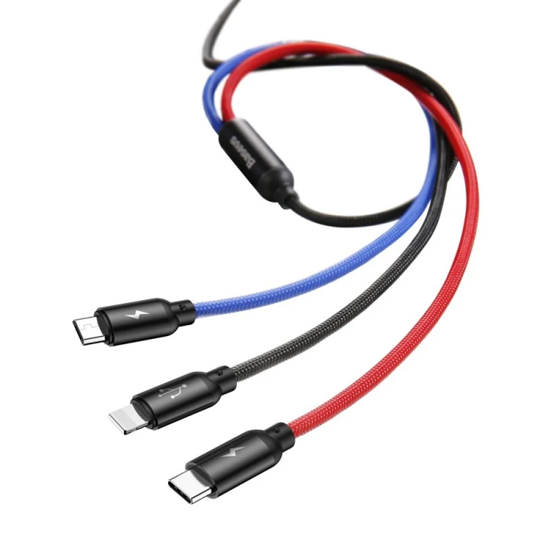 Kabel Baseus Three Primary Colors 3w1 USB-A - micro USB / Lightning / USB-C 3.5A 1,2 m - czarny - obrazek 3