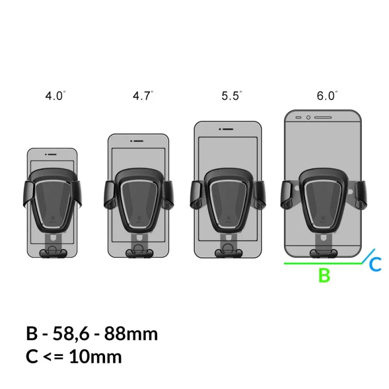 Baseus Gravity Car Mount grawitacyjny uchwyt samochodowy na kratkę wentylacyjną nawiew na telefon 4-6" czarny (SUYL-01) - obrazek 10