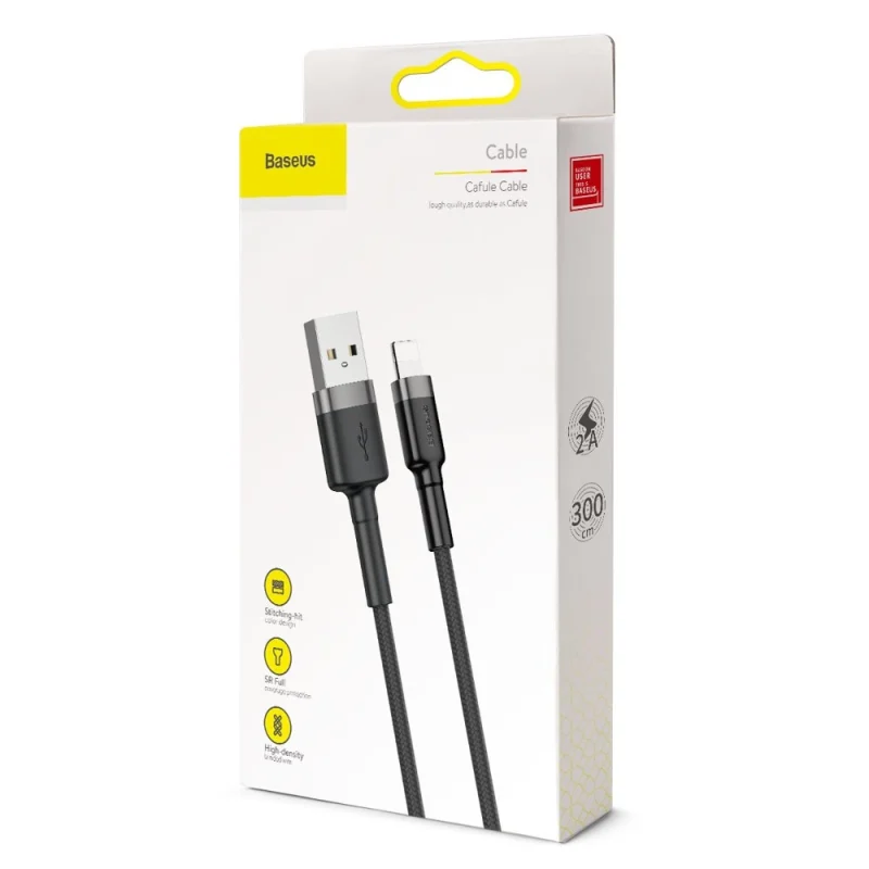 Kabel Baseus Cafule USB-A / Lightning 2A QC 3.0 3 m - czarno-szary - obrazek 9