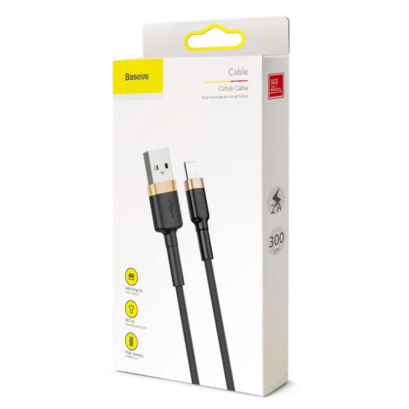 Kabel Baseus Cafule USB-A / Lightning 2A QC 3.0 3 m - czarno-złoty - obrazek 9