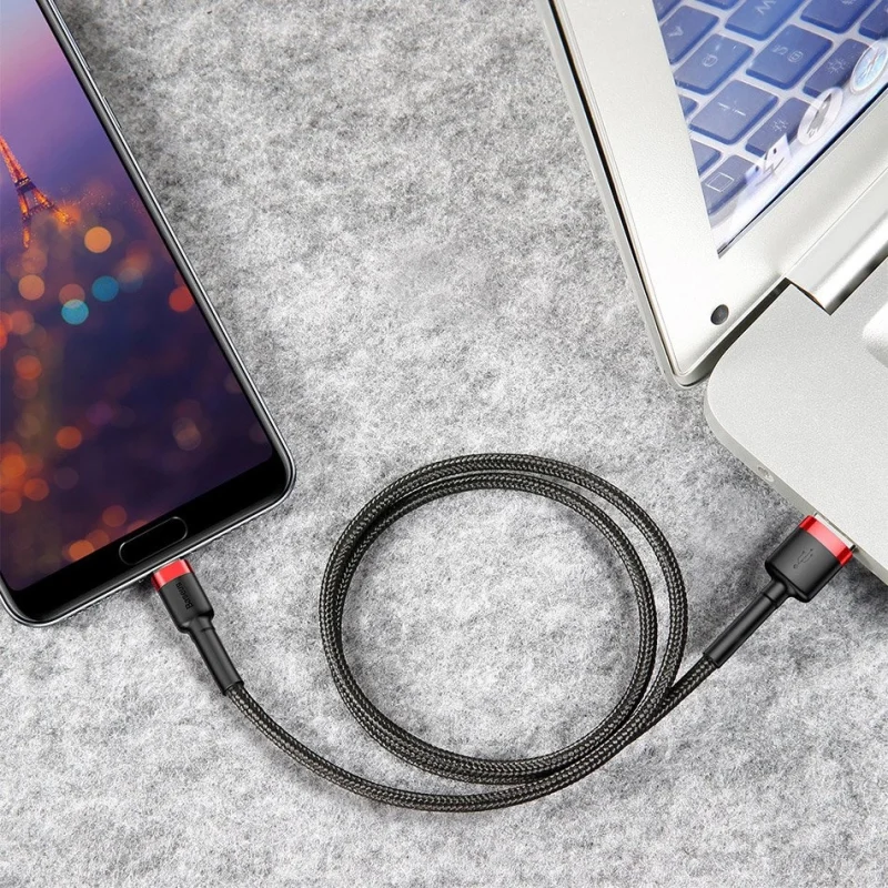 Baseus Cafule Cable wytrzymały nylonowy kabel przewód USB / USB-C QC3.0 2A 3M czerwony (CATKLF-U09) - obrazek 11