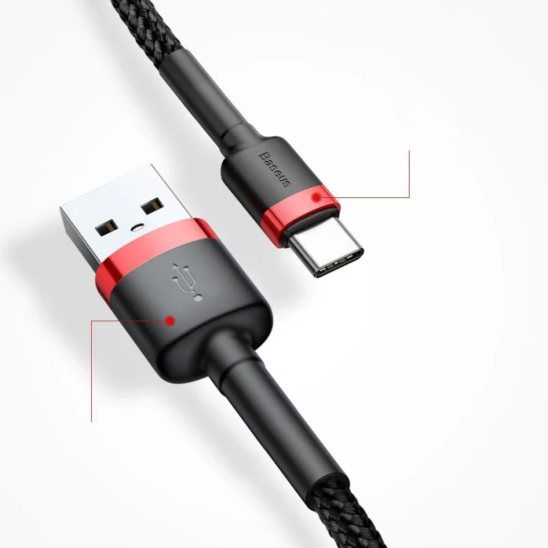 Baseus Cafule Cable wytrzymały nylonowy kabel przewód USB / USB-C QC3.0 2A 3M czerwony (CATKLF-U09) - obrazek 15