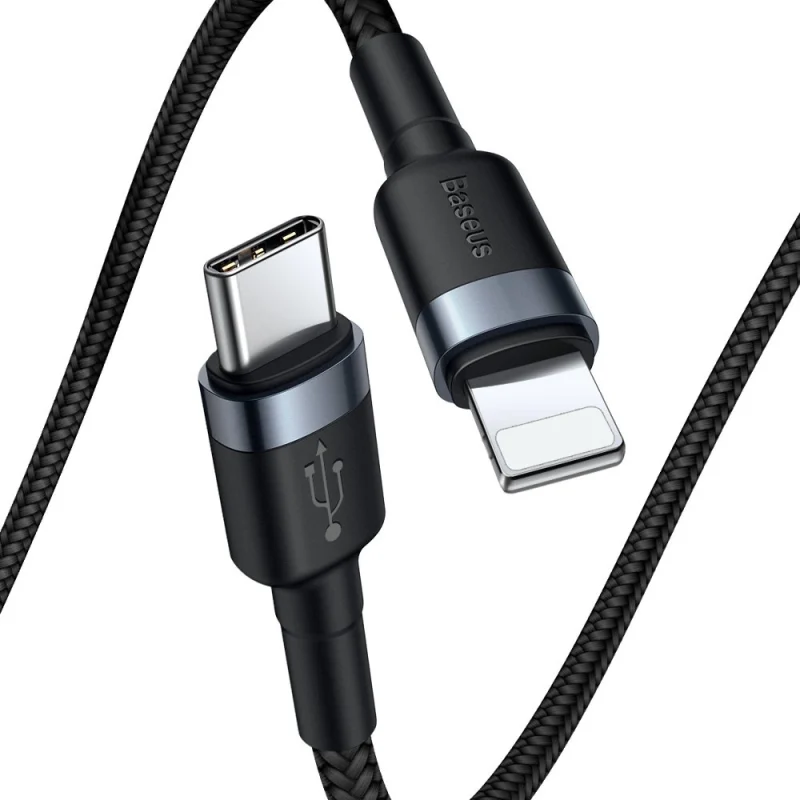 Kabel Baseus CATLKLF-G1 Lightning - USB-C PD QC 18W 480Mb/s 1m - czarno-szary - obrazek 2