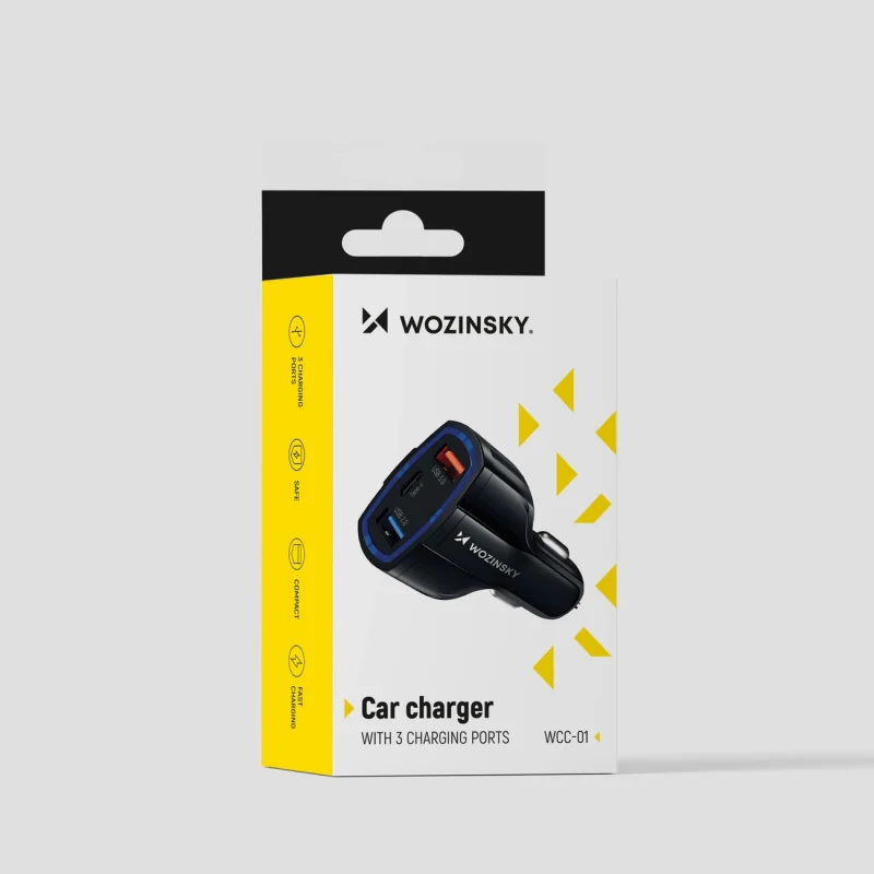 Wozinsky ładowarka samochodowa USB x2 i USB C czarna (WCC-01) - obrazek 11