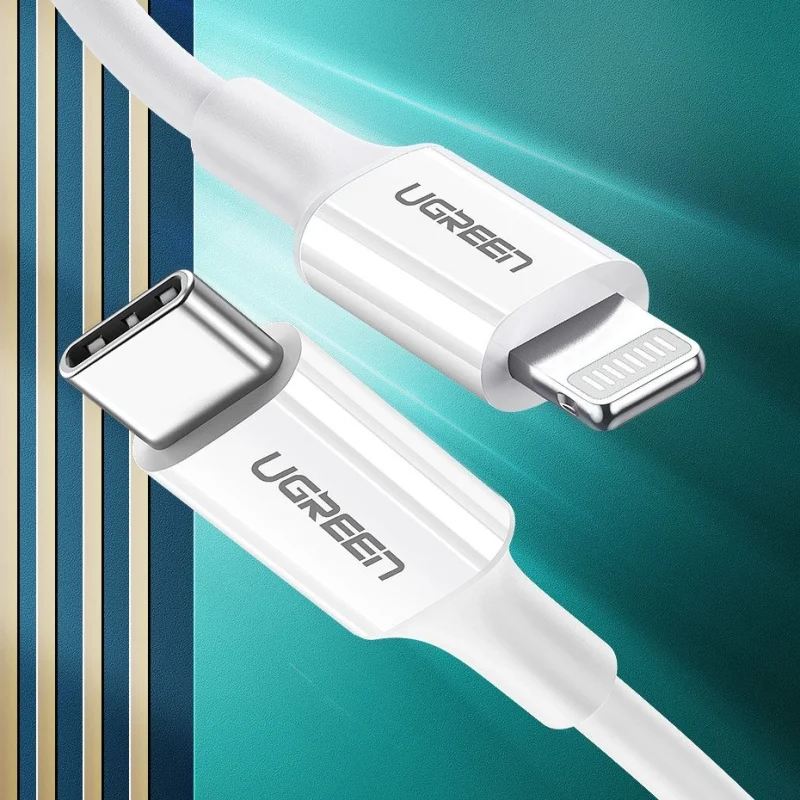 Kabel Ugreen US171 Lightning - USB-C MFi PD 20W 480Mb/s 1m - biały - obrazek 3