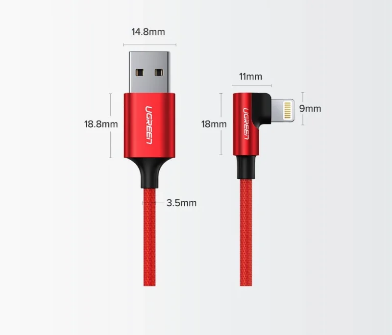 Kabel Ugreen US299 60521 kątowy Lightning / USB-A MFi 2.4A 1m - czarny - obrazek 10