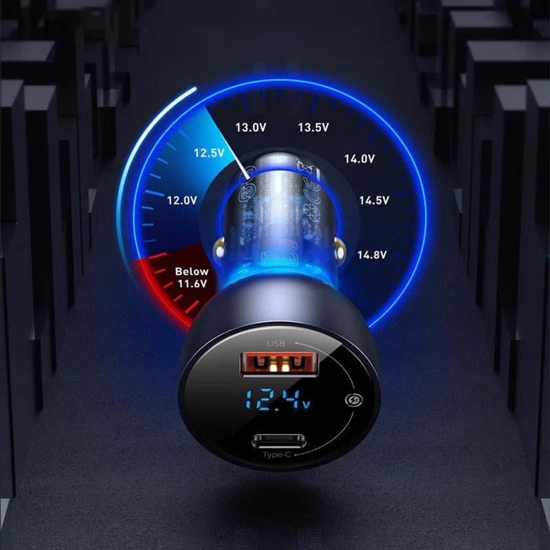Baseus ładowarka samochodowa USB / USB Typ C 65 W 5 A SCP Quick Charge 4.0+ Power Delivery 3.0 ekran LCD przezroczysty (CCKX-C0A) - obrazek 16
