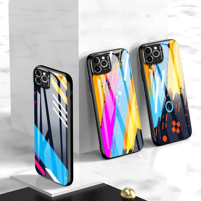 Color Glass Case etui pokrowiec nakładka ze szkła hartowanego z osłoną na aparat iPhone 11 Pro Max pattern 1 - obrazek 10