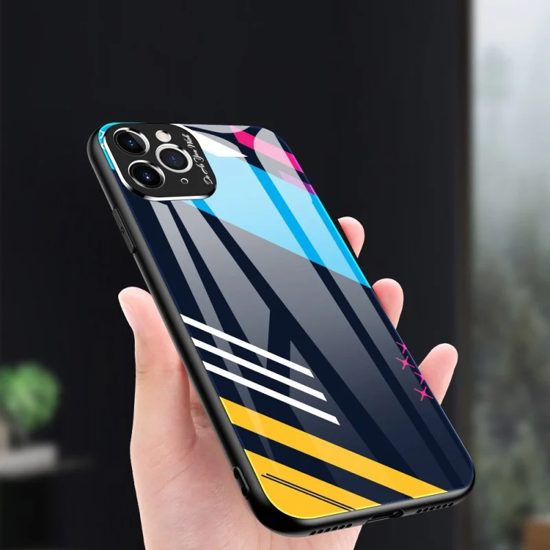 Color Glass Case etui pokrowiec nakładka ze szkła hartowanego z osłoną na aparat iPhone 11 Pro Max pattern 1 - obrazek 5