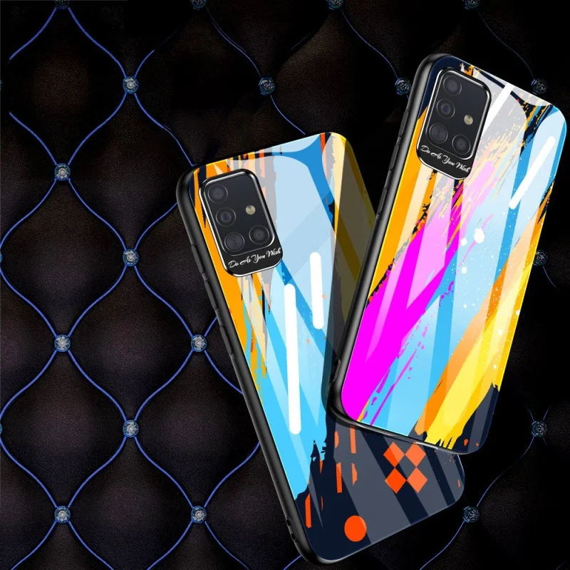 Color Glass Case etui pokrowiec nakładka ze szkła hartowanego z osłoną na aparat Samsung Galaxy A71 pattern 1 - obrazek 13