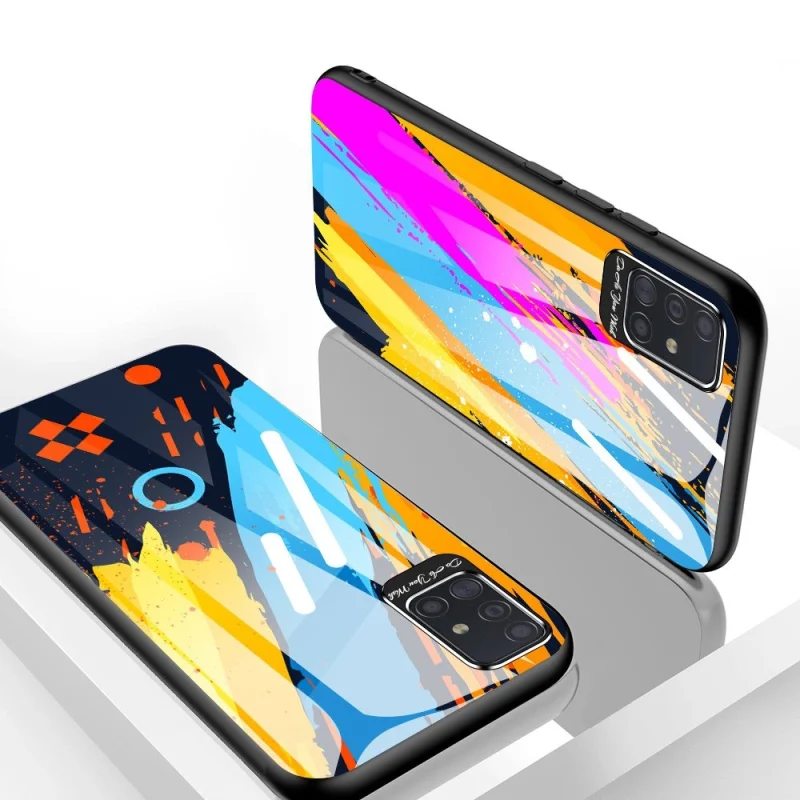 Color Glass Case etui pokrowiec nakładka ze szkła hartowanego z osłoną na aparat Samsung Galaxy A71 pattern 1 - obrazek 14