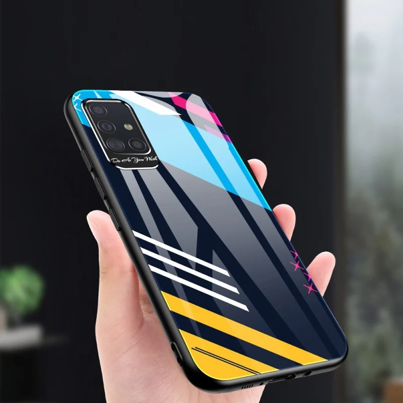 Color Glass Case etui pokrowiec nakładka ze szkła hartowanego z osłoną na aparat Samsung Galaxy A71 pattern 1 - obrazek 16