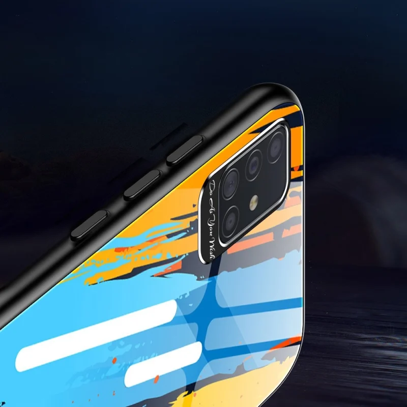 Color Glass Case etui pokrowiec nakładka ze szkła hartowanego z osłoną na aparat Samsung Galaxy A71 pattern 1 - obrazek 2