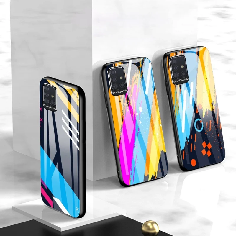 Color Glass Case etui pokrowiec nakładka ze szkła hartowanego z osłoną na aparat Samsung Galaxy A71 pattern 1 - obrazek 5