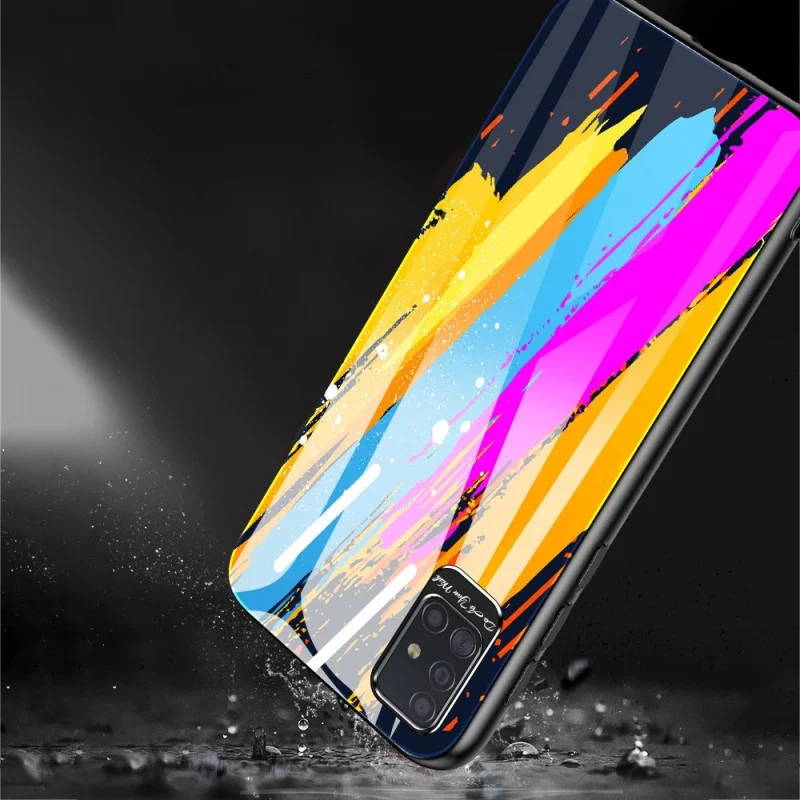 Color Glass Case etui pokrowiec nakładka ze szkła hartowanego z osłoną na aparat Samsung Galaxy A71 pattern 1 - obrazek 6