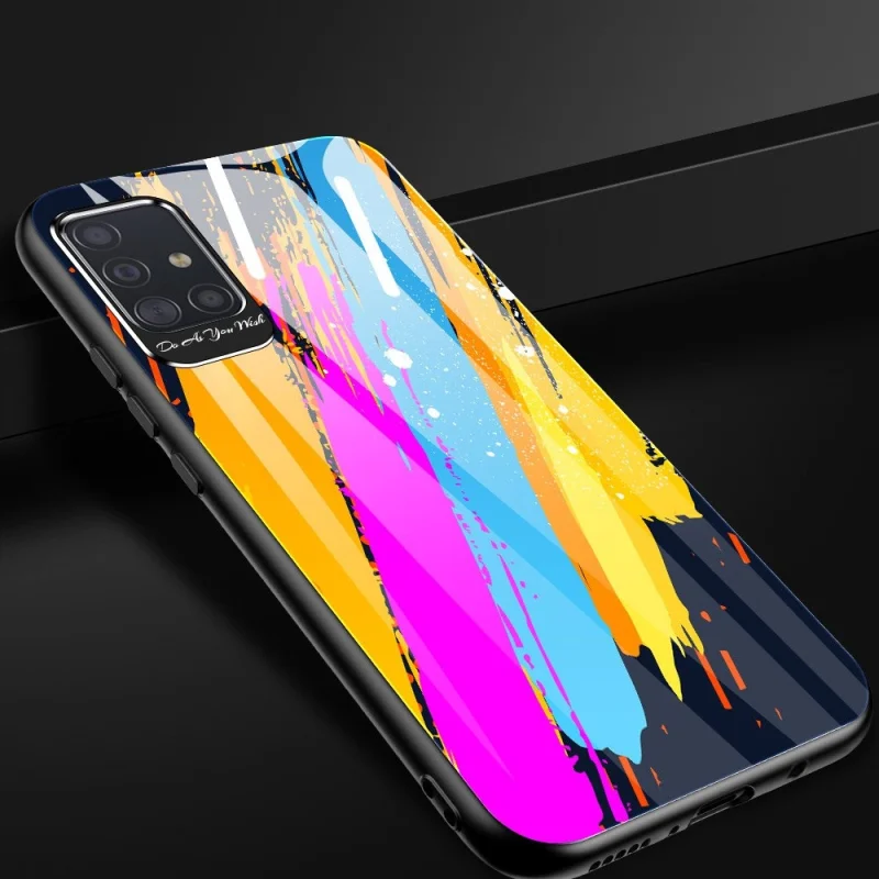 Color Glass Case etui pokrowiec nakładka ze szkła hartowanego z osłoną na aparat Samsung Galaxy A71 pattern 1 - obrazek 9