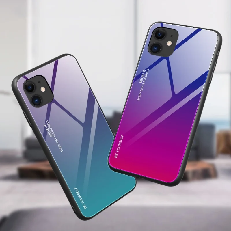 Gradient Glass etui pokrowiec nakładka ze szkła hartowanego iPhone 12 mini czarno-czerwony - obrazek 5