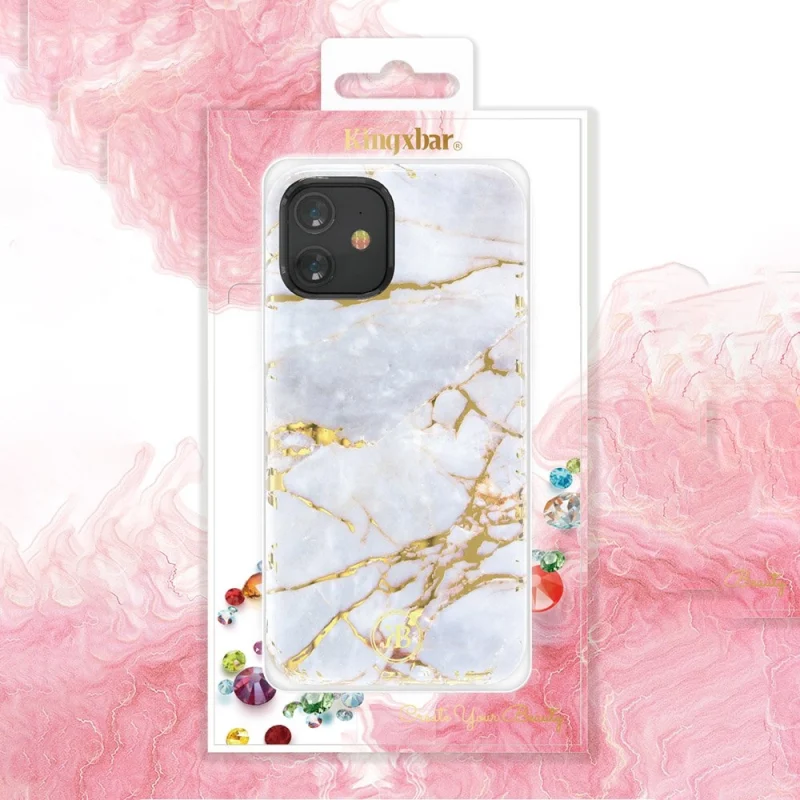 Kingxbar Agate Series eleganckie etui pokrowiec z nadrukiem agat iPhone 12 mini czerwony - obrazek 5