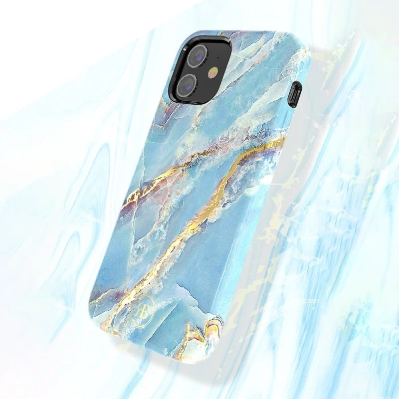 Kingxbar Marble Series eleganckie etui pokrowiec z nadrukiem marmur iPhone 12 mini niebieski - obrazek 6