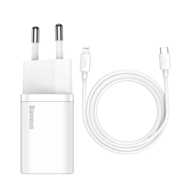 Baseus Super Si 1C szybka ładowarka USB Typ C 20W Power Delivery + kabel USB Typ C - Lightning 1m biały (TZCCSUP-B02)