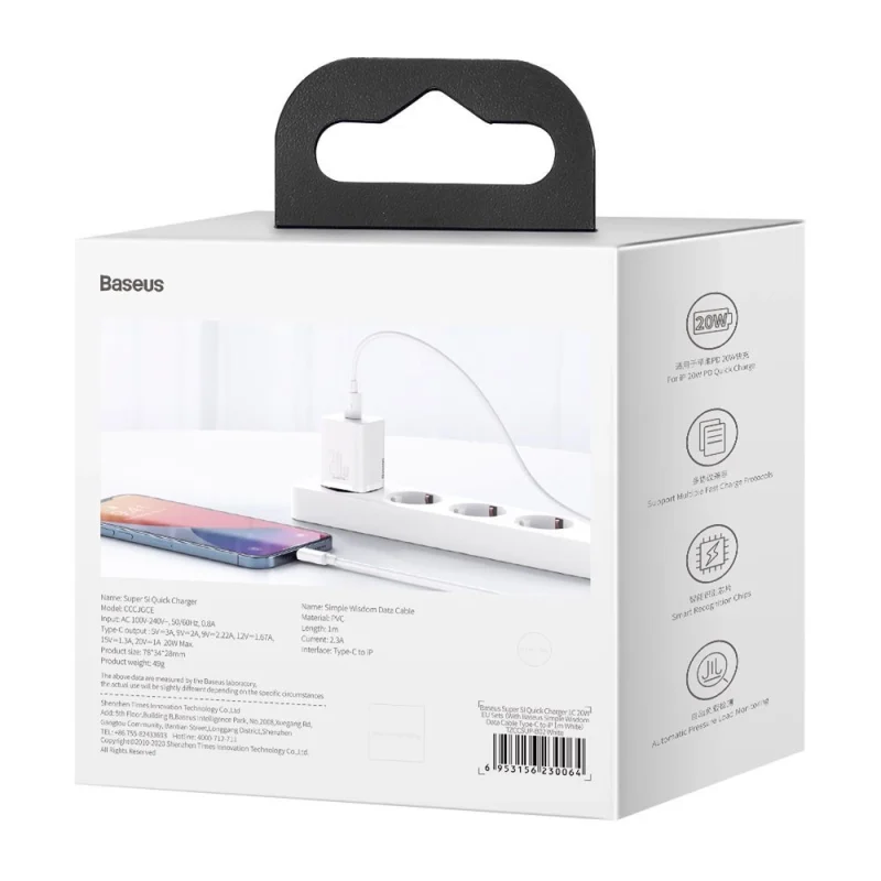 Baseus Super Si 1C szybka ładowarka USB Typ C 20W Power Delivery + kabel USB Typ C - Lightning 1m biały (TZCCSUP-B02) - obrazek 8