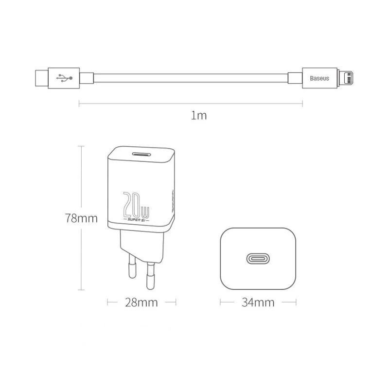 Baseus Super Si 1C szybka ładowarka USB Typ C 20W Power Delivery + kabel USB Typ C - Lightning 1m biały (TZCCSUP-B02) - obrazek 13