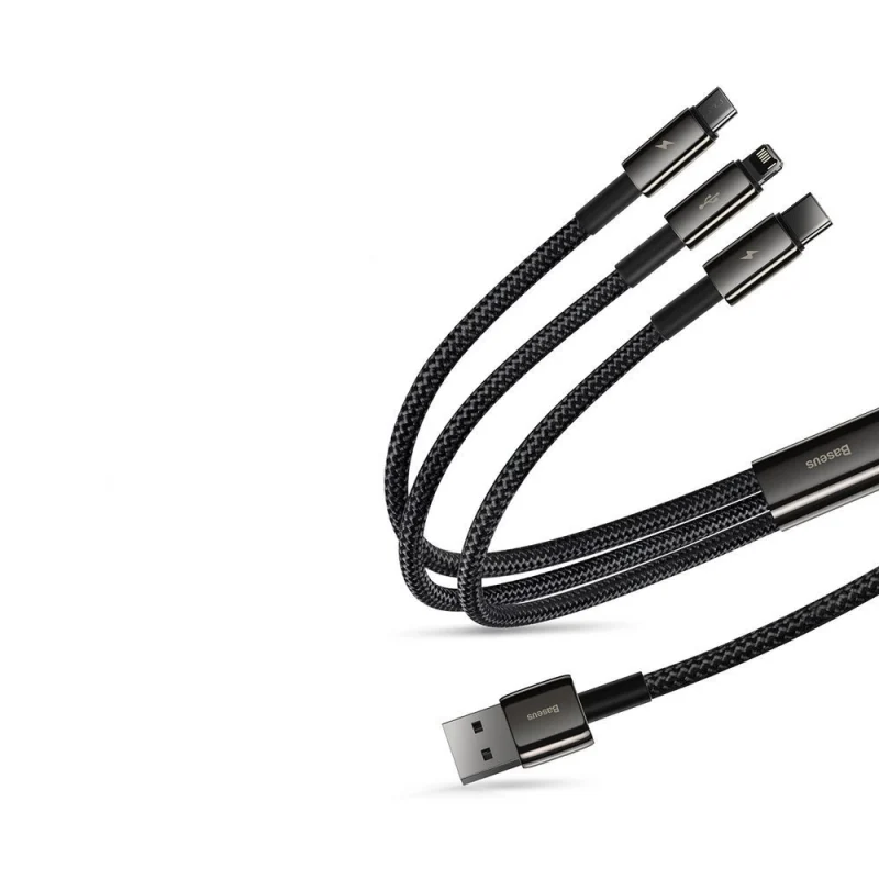 Baseus Tungsten 3w1 kabel USB - USB Typ C / Lightning / micro USB 3,5 A 1,5 m czarny (CAMLTWJ-01) - obrazek 12