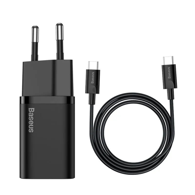 Baseus Super Si szybka ładowarka sieciowa Quick Charge 3.0 Power Delivery 25W 3A + Kabel USB Typ C - USB Typ C 3A 1m czarny (TZCCSUP-L01)