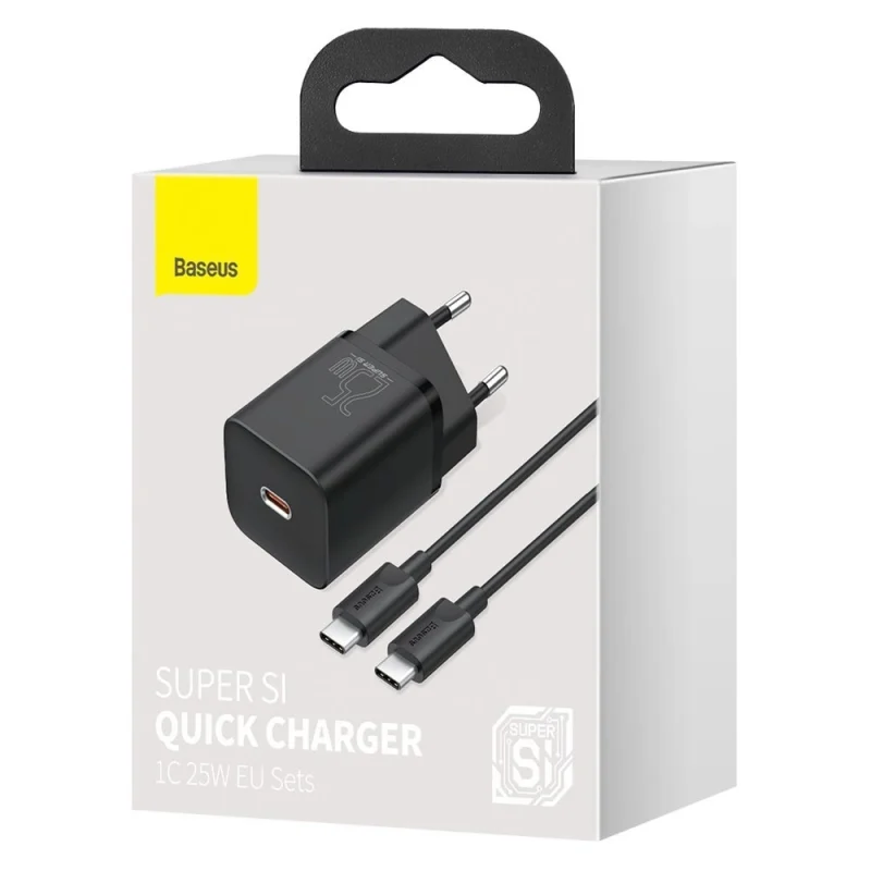 Baseus Super Si szybka ładowarka sieciowa Quick Charge 3.0 Power Delivery 25W 3A + Kabel USB Typ C - USB Typ C 3A 1m czarny (TZCCSUP-L01) - obrazek 5