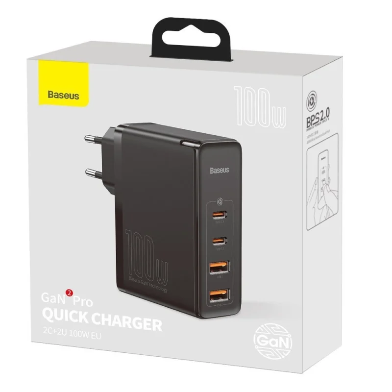 Baseus GaN2 Pro szybka ładowarka sieciowa 100W USB / USB Typ C Quick Charge 4+ Power Delivery czarny (CCGAN2P-L01) - obrazek 5