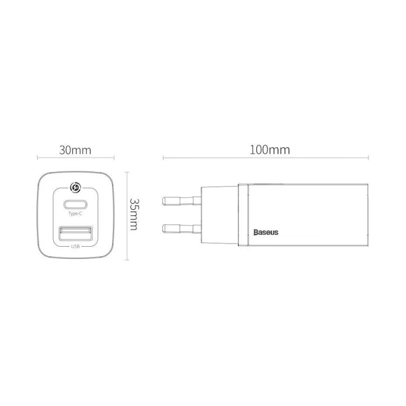 Baseus GaN2 Lite szybka ładowarka sieciowa 65W USB / USB Typ C Quick Charge 3.0 Power Delivery (azotek galu) czarny (CCGAN2L-B01) - obrazek 13